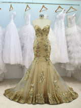 Trumpet/Mermaid Sweetheart Sweep/Brush Train Tulle Prom Evening Dress with Sequin