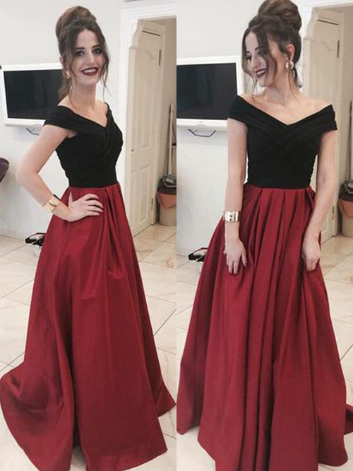 A-Line/Princess Off-the-Shoulder Sweep/Brush Train Satin Prom Evening Dress with Ruffles