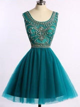 A-Line/Princess Scoop Tulle Sleeveless Short/Mini Homecoming Dress with Beading