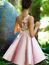 A-Line/Princess One-Shoulder Satin Sleeveless Short/Mini Dress with Applique