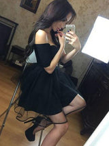 A-Line/Princess Off-the-Shoulder Tulle 1/2 Sleeves Short/Mini Dress with Ruffles