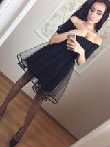 A-Line/Princess Off-the-Shoulder Tulle 1/2 Sleeves Short/Mini Dress with Ruffles