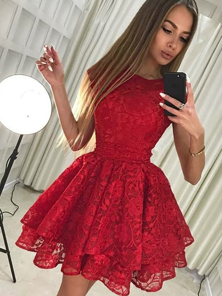 A-Line/Princess Scoop Lace Sleeveless Short/Mini Cocktail Dress with Lace
