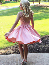 A-Line/Princess Bateau Satin Sleeveless Knee Length Dress with Ruffles