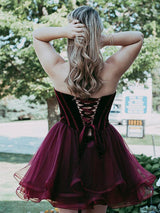 A-Line/Princess Sweetheart Organza Sleeveless Short/Mini Dress with Ruffles