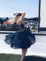 A-Line/Princess High Neck Chiffon Sleeveless Knee Length Dress with Beading