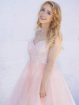 A-Line/Princess Straps Tulle Sleeveless Short/Mini Homecoming Dress with Beading