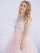 A-Line/Princess Straps Tulle Sleeveless Short/Mini Homecoming Dress with Beading