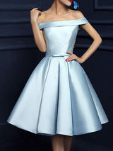 A-Line/Princess Off-the-Shoulder Satin Sleeveless Knee Length Dress with Bowknot