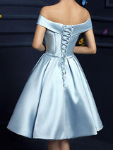 A-Line/Princess Off-the-Shoulder Satin Sleeveless Knee Length Dress with Bowknot
