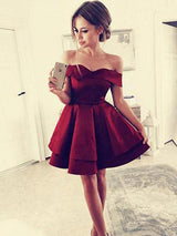 A-Line/Princess Off-the-Shoulder Satin Sleeveless Short/Mini Homecoming Dress with Ruffles