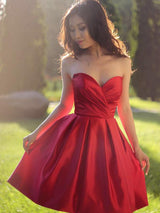 A-Line/Princess Sweetheart Satin Sleeveless Short/Mini Cocktail Dress with Ruffles