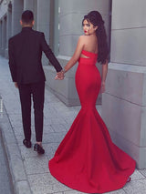 Trumpet/Mermaid Sweetheart Satin Sleeveless Sweep/Brush Train Evening Dress with Ruched