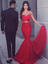 Trumpet/Mermaid Sweetheart Satin Sleeveless Sweep/Brush Train Evening Dress with Ruched