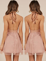 A-Line/Princess Halter Tulle Long Sleeves Short/Mini Homecoming Dress with Ruffles