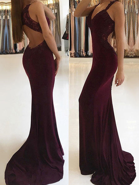 Trumpet/Mermaid V-neck Spandex Sleeveless Sweep/Brush Train Formal Evening Dress with Applique