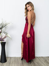 A-Line/Princess Straps Chiffon Sleeveless Floor Length Prom Dress with Slit Sequin