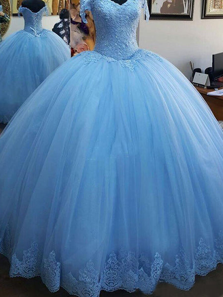 Ball Gown Off-the-Shoulder Tulle Sleeveless Sweep/Brush Train Prom Evening Dress with Lace