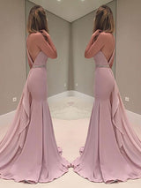 Trumpet/Mermaid One-Shoulder Sweep/Brush Train Chiffon Sleeveless Prom Evening Dress with Ruffles