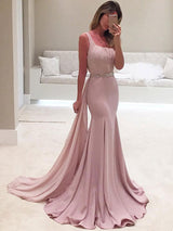 Trumpet/Mermaid One-Shoulder Sweep/Brush Train Chiffon Sleeveless Prom Evening Dress with Ruffles