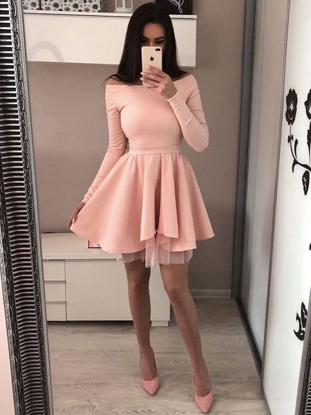 A-Line/Princess Bateau Jersey Long Sleeves Short/Mini Party Dress