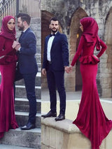 Trumpet/Mermaid Scoop Velvet Long Sleeves Sweep/Brush Train Islamic Dress with Ruffles