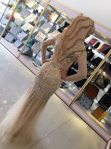 Sheath/Column Scoop Tulle Long Sleeves Floor Length Islamic Dress with Sequin
