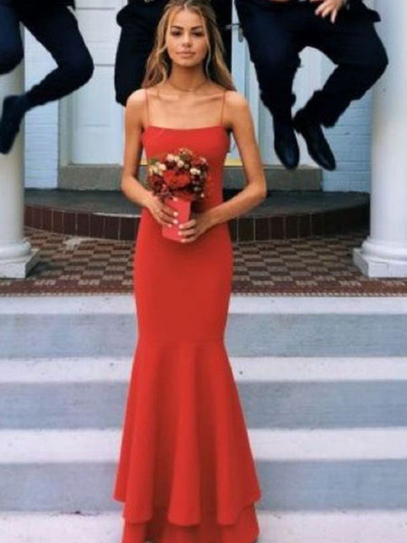 Sheath/Column Spaghetti Straps Chiffon Sleeveless Floor Length Prom Evening Dress with Layers
