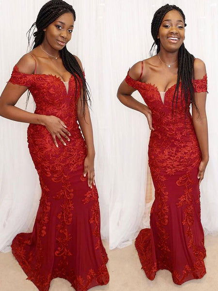 Sheath/Column Off-the-Shoulder Lace Sleeveless Floor Length Prom Evening Dress with Applique