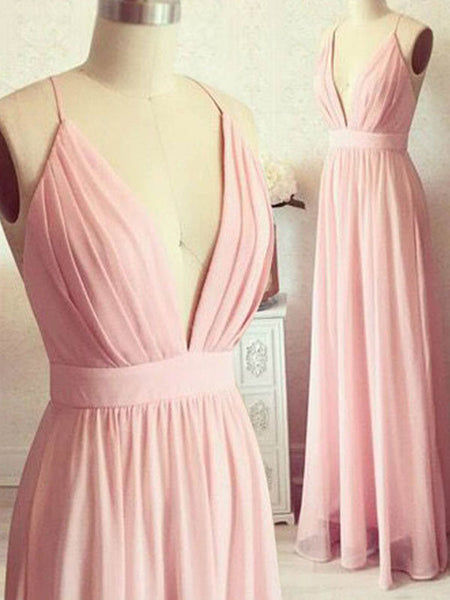 A-Line/Princess Spaghetti Straps Chiffon Sleeveless Floor Length Prom Evening Dress with Ruffles