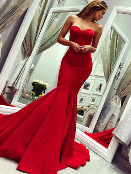 Trumpet/Mermaid Strapless Court Train Satin Ruffles Sleeveless Prom Evening Dress