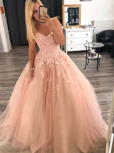 Ball Gown Sweetheart Floor Length Tulle Applique Sleeveless Prom Formal Dress