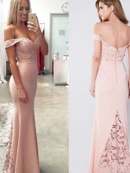 Sheath/Column Off-the-Shoulder Floor Length Spandex Lace Sleeveless Dress