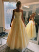 A-Line/Princess Spaghetti Straps Floor Length Tulle Applique Sleeveless Dress