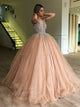 Ball Gown V-Neck Floor Length Tulle Beading Sleeveless Dress