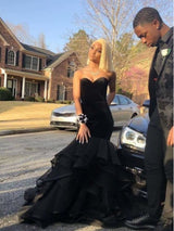 Trumpet/Mermaid Sweetheart Sweep/Brush Train Satin Tulle Sleeveless Prom Dress